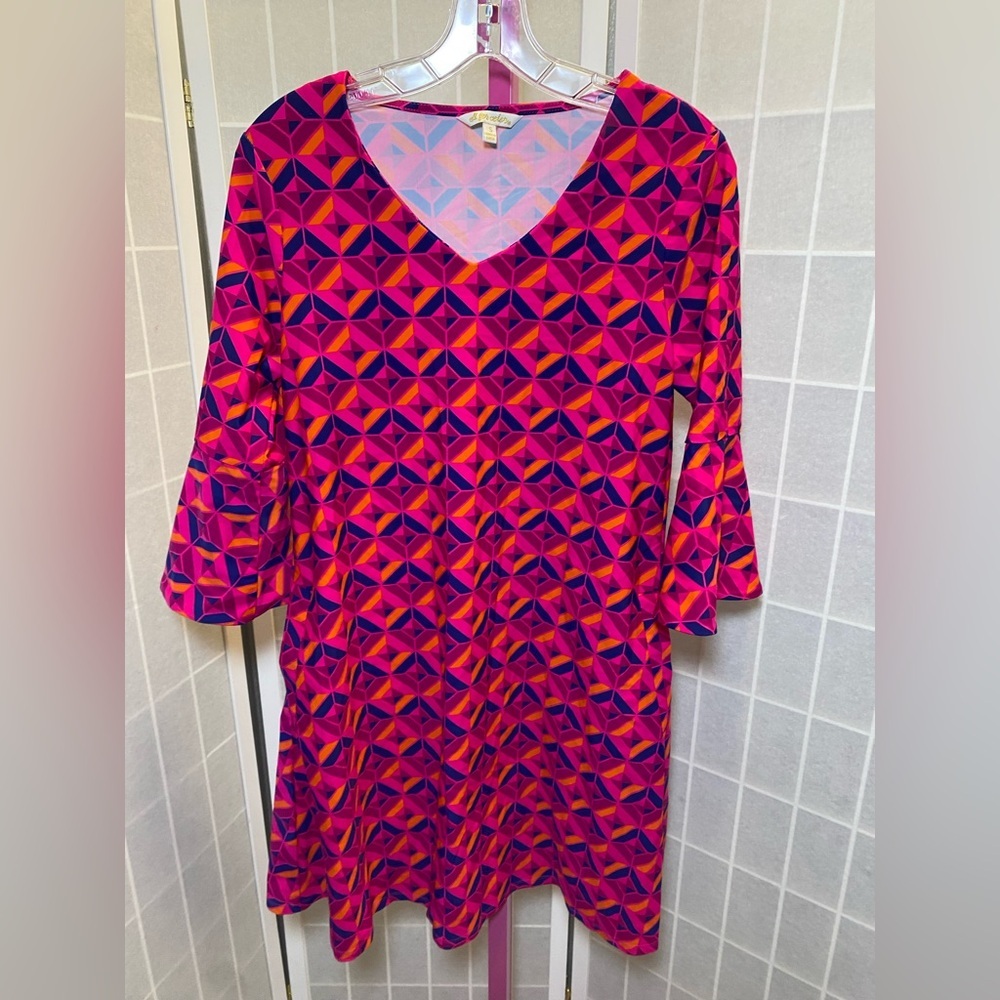 NWOT All For Color Pink blue and Orange Geometric Top